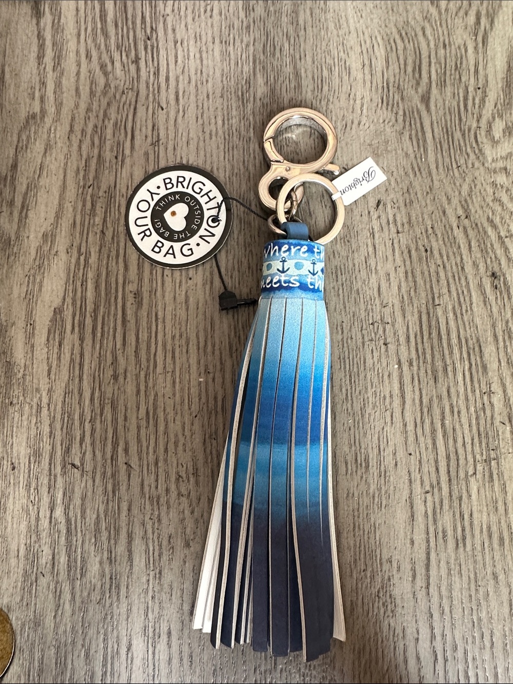 Brighton Your Bag “Sea Meets Sky" Blue White Silver Tassel Keychain Bag Charm